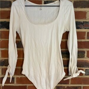 Free People Cream Long Sleeve Bodysuit